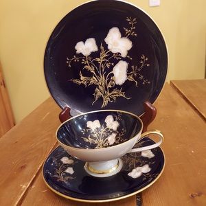 Cobalt Blue Floral Cup Saucer & dessert plate